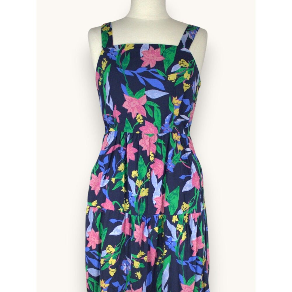 J.Crew Navy Floral Maxi Dress Tiered Skirt Sleeveless Summer Cottage Boho Sz 6 - Picture 3 of 6